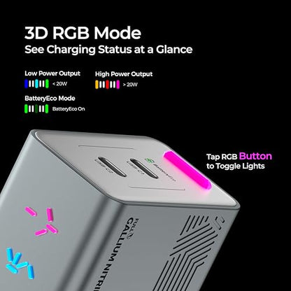 45W GaN Charger, Up to 48% Faster Two-Device Charging, Sustained 45W Dual USB-C Output, Foldable Plug with 360° RGB Status Light & One-Tap Control, for MacBook Air, iPhone 17/16/15, iPad - color: Webb Gray