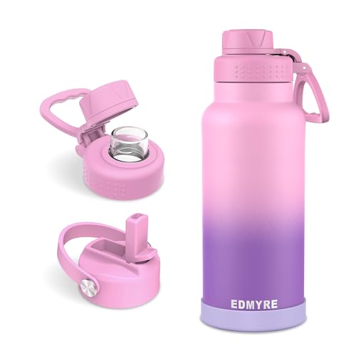 32 oz Insulated Water Bottle with Straw Lid & Twist Lid, Stainless Steel Vacuum Flask with Silicone Boot, Leakproof, Keeps Cold 24H / Hot 12H, Wide Mouth for Travel, Sports, - color: Lavender Gradient, size: 32 Ounces