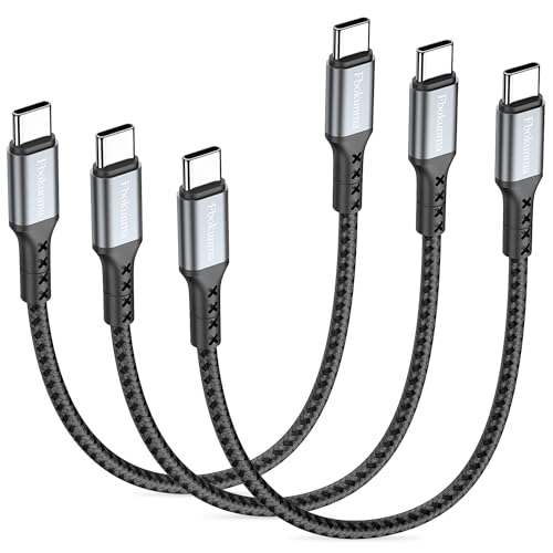 12inch Short USB C to USB C Cable, 3Pack 1FT 65W Charger Cable PD Fast Charging Type C to Type C Cord Braided for Samsung Galaxy S23 S22 S21, for iPhone 15 Pro/15 Pro Max, iPad Pro - size: 1FT