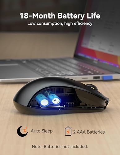 TECKNET Bluetooth Mouse, [ USB + BT1 + BT2 ] Wireless Mouse for Laptop, Silent Click, Ergonomic Design, 4800 DPI Computer Mice Wireless, Dual Mode for Laptop, Computer, iPad, MacBook - color: Black