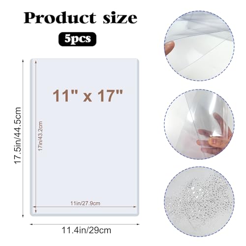 Rainmae 5 Pack 11" x 17" Rigid Print Protectors, Clear Waterproof Hard Plastic Page Sheet Protectors, Paper Sleeves Photo Plastic Sleeves Document Holder Birth Certificate Protector - color: 11*17in (5pcs)