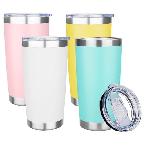 20oz Tumbler with Lid Stainless Steel Insulated Tumblers Travel Coffee (4, Yellow/White/Light Green/Light Pink) - color: Yellow/White/Light Green/Light Pink
