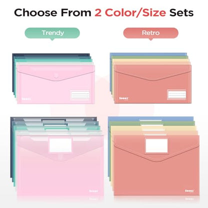 Sooez 10Pack Plastic Envelopes, Plastic File Folders, Clear Folders for Documents Trendy Colors, Super Heavyweight Document Holders, Storage Pouches, File Envelopes for School Office Supplies - style: Trendy/A4