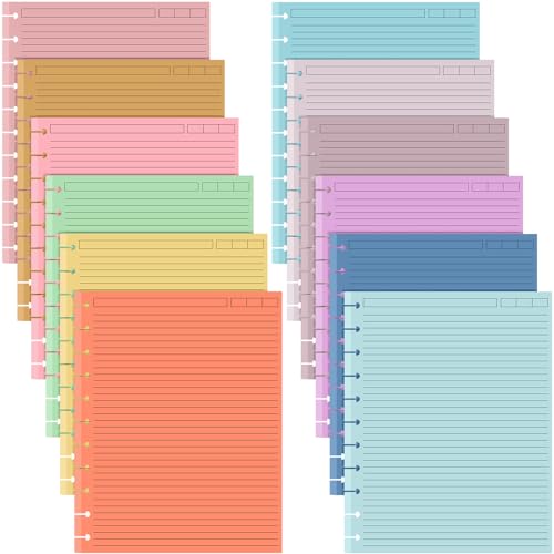 PerKoop 12 Pack 480 Sheets Colored Discbound Refill Paper 8.5 x 11 Inch College Ruled 11 Disc Letter Size Lined Paper Multicolored Notebooks for Refill Journaling(Candy Color) - color: Candy Color