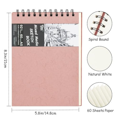 8.3x5.8 Sketch Book, Top Spiral Bound Sketch Pad, 60sheets 92lb/150gsm Nature White Paper, Acid-Free Mixed Media Paper for Painting, Dawing & Art Supplies. N-Pink - color: TopSpiral-NatureWhite-Pink