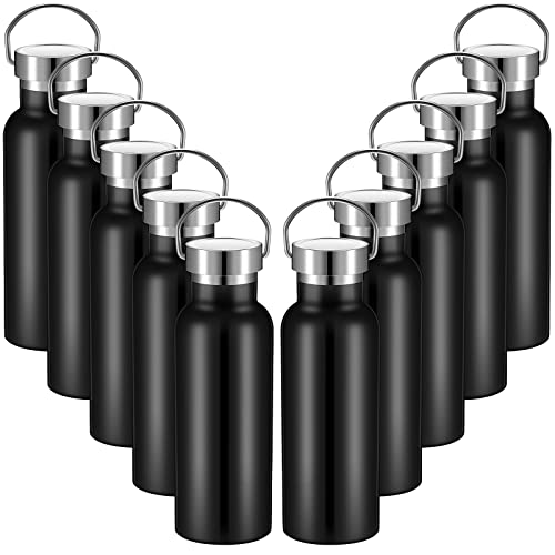 Cunhill 10 Pack Reusable Stainless Steel Water Bottle Bulk Double Wall Insulated Sports Water Bottle with Handle and Vacuum Seal Leakproof Lid for Sports Cyclists Hiking Gym Camping Gift(Black,17 oz) - color: Black