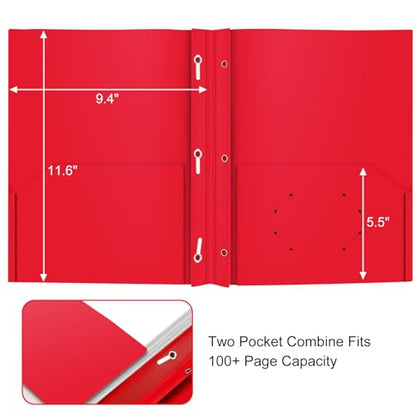 Heavy Duty Plastic Folder, 60 Pack, Pocket Folder with brads, Letter Size Poly File, Plastic Folders with 3 Prongs Fasteners - Red - color: Red, size: 60 PACK