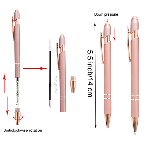 PASISIBICK 12 Pieces Rose Gold Ballpoint Pen with Stylus Tip, 2 in 1 Rose Gold Stylus Pens Stylish Pen, Metal Stylus Pen for Touch Screens, 1.0 mm Black Ink(Pack of 12) - color: 12 Pcs Rose Gold Stylus Pens