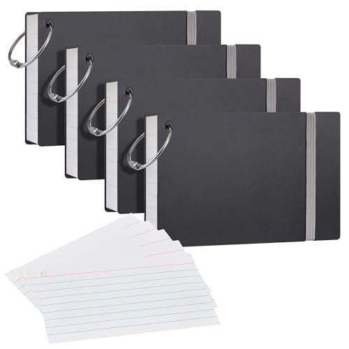 NEEWAY Heavyweight Ruled Index Cards 3x5, 200 Count Flash Cards with Rings and Cover, White Note Cards Lined for Home, Office (Black) - color: Black