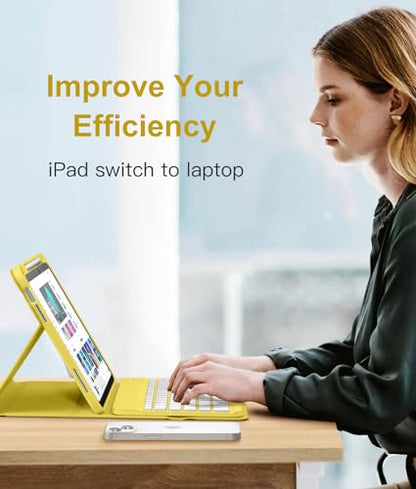 Hamile for iPad 11th 10th Generation Case with Keyboard - 7 Colors Backlit Wireless Detachable Folio Keyboard Cover with Pencil Holder for iPad 11-inch A16 2025 10th Gen 10.9 Inch 2022 (Yellow) - color: Yellow