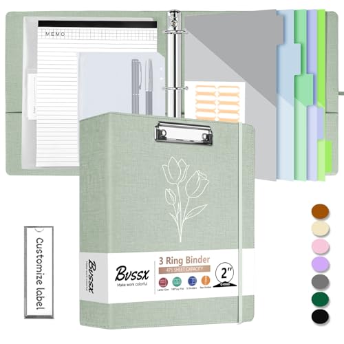 3 Ring Binder with Clipboard,2 Inch Binders with Notepad&5 Dividers with Pockets, Labels,PU Clipboards for School Office(Green Tulip,Letter Size) - color: 2-green Tulip, size: Letter Size -2 Inch