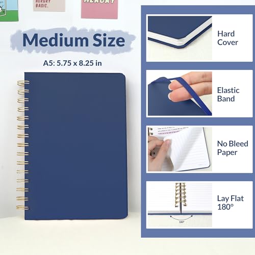 SUNEE Lined Spiral Journal Notebook for Women, 146 Pages College Ruled Hardcover Journaling Notebook for Work, Note Taking and Office School Supplies, A5 - Navy Blue - color: Navy Blue