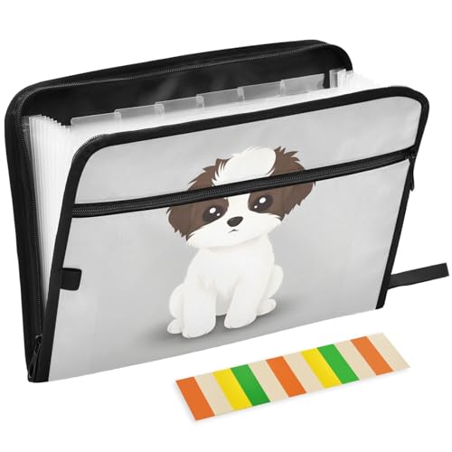 Shih Tzu Puppy Expanding File Folder 13 Pockets with Zipper Cute Dog Expandable Filing Folders Accordion Document Files Organizer for A4 Letter Size Paper - color: Multi10