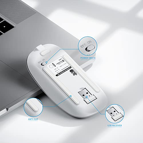 INPHIC Rechargeable Wireless Computer Bluetooth Mouse Tri-Mode | BT 5.0/4.0+2.4G, Multi-Device Slim Silent Mouse, 2400 DPI Portable Mouse for iPad MacBook Laptop Android Tablet Windows PC - color: Silver, style: 2.4G