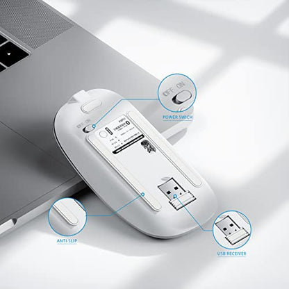 INPHIC Rechargeable Wireless Computer Bluetooth Mouse Tri-Mode | BT 5.0/4.0+2.4G, Multi-Device Slim Silent Mouse, 2400 DPI Portable Mouse for iPad MacBook Laptop Android Tablet Windows PC - color: Silver, style: 2.4G