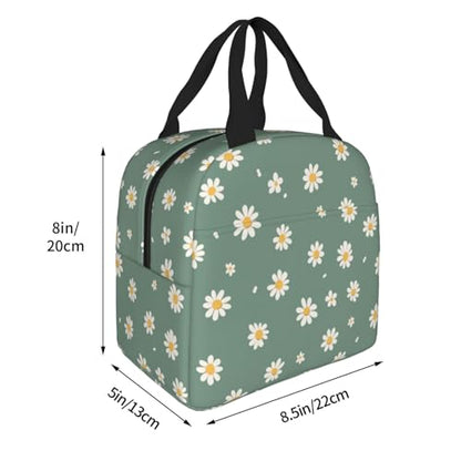 Lunch Bag Daisy Flower Green Insulated Lunch Box Reusable Cooler Tote for Adults Student Girl Boy Work Office School Picnic Over 3 Years Old - color: B0367