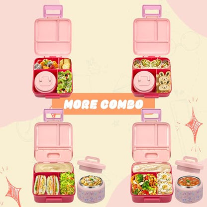Bento Lunch Box for Kids with 8oz Soup Thermo Leak-Proof Lunch Food Containers with Snack Sauce Container for Kid Girls Boys to School (Pink Mermaid) - color: Cartoon Pink Mermaid