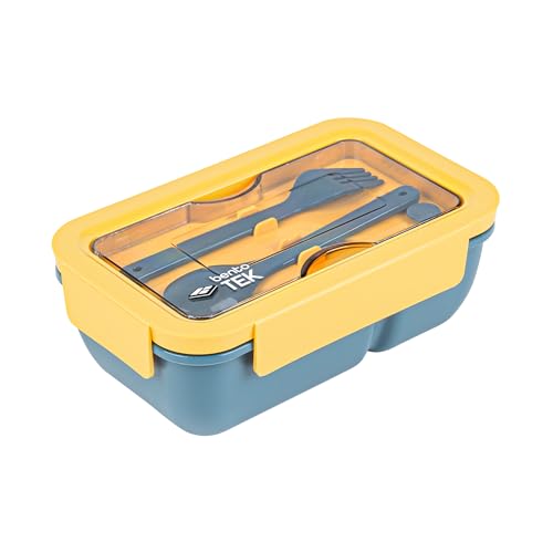 Restaurantware-Bento Tek 28.7 Ounce Bento Boxes, 10 Reusable Lunch Containers - With Fork And Spoon, Does Not Contain BPA, Blue And Yellow Plastic Reusable Lunch Boxes, Microwavable, Dishwashable - size: 10 Count, style: 29 oz - Blue