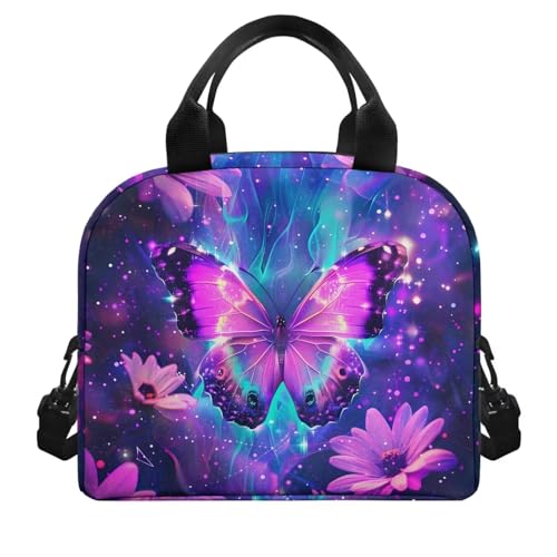 Butterfly Lunch Box for Girls 4-6 Purple Preppy Lunch Box for Kids 6-8 Preschool Meal Bag Boys 8-10 Kindergarten Toddler Children Elementary School Adjustable Shoulder Strap Portable - color: Purple Butterfly