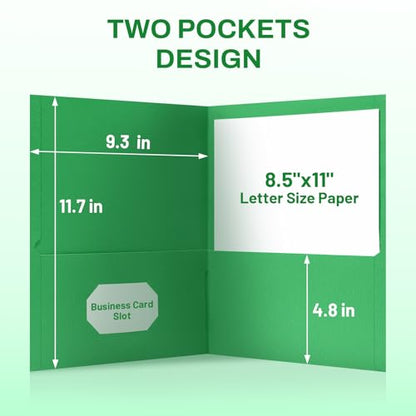 SUNEE Folders with Pockets(25 Pack, Green), 2 Pocket Folders Fit Letter Size Paper, Paper File Folder for School Office Home Business - color: Green, style: 25-Pack