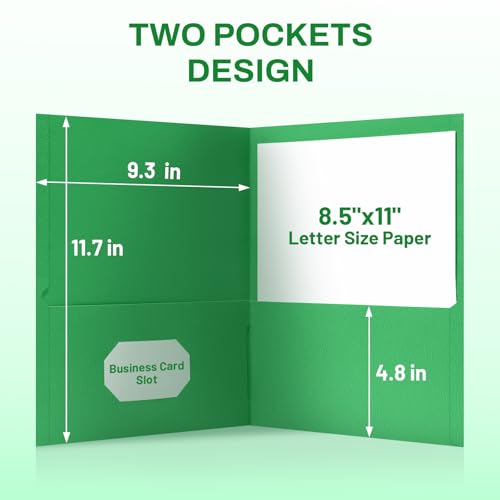 SUNEE Folders with Pockets(25 Pack, Green), 2 Pocket Folders Fit Letter Size Paper, Paper File Folder for School Office Home Business - color: Green, style: 25-Pack