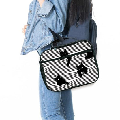 Cute Cat Striped Black White Lunch Box Insulated Reusable Lunch Bag Tote Cooler for Women Men Boy Girl School Work Office Picnic - color: Cat Black And White Striped