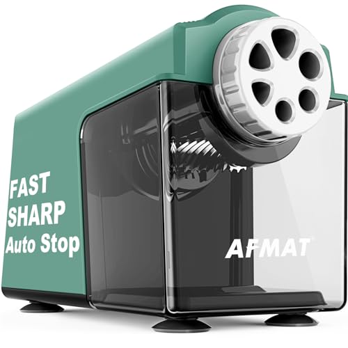 AFMAT Electric Pencil Sharpener for 6-11mm Pencils, 6 Holes, Heavy Duty Pencil Sharpener for Classroom, Auto Stop Pencil Sharpeners Plug in, 10,000+ Sharpenings, Save Colored Pencils, PSX4 - color: Green