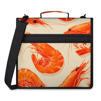 Shrimp Ocean Food Zipper Binder, 3 D-Ring Expanding File Folder with Handle & Adjustable Shoulder Strap, 400 Sheets Capacity Multi-Pocket Organizer for 13 Inch Laptop - color: Shrimp Ocean Food