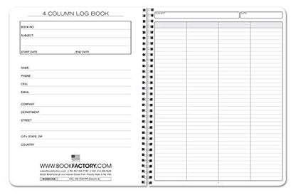 BookFactory 4 Column Log Book, Wire-O, 100 Pages | Columnar Notebook Format, 8.5'' x 11'' - Made in USA - size: 4 Column, style: Wire-O