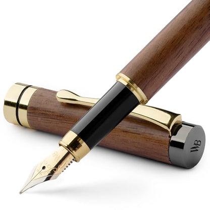 Wordsworth & Black Fountain Pen Set, Luxury Bamboo Wood - Fine Nib, Gift Case; Includes 6 Ink Cartridges, Ink Refill Converter -Journaling, Calligraphy; Drawing, Smooth Writing [Brown Wood] | Brown Wood, Gift for Men Women, German Iridium 18K Gilded, Call