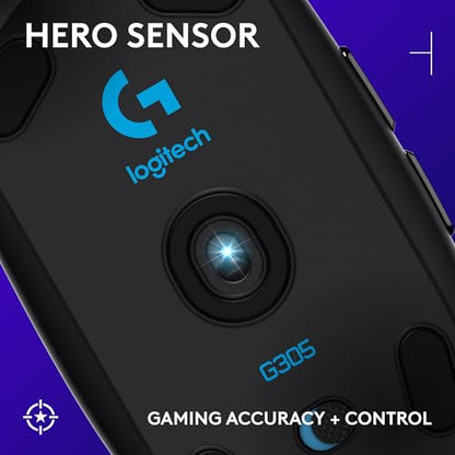 Logitech G305 Lightspeed Wireless Gaming Mouse - Black | Hero Sensor 12, Lightspeed 1ms Wireless, Up to 250h on 1xaa, 6 Programmable Buttons, 99g with Battery - color: Black, style: Classic