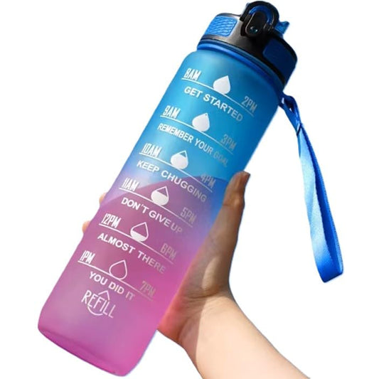 32 oz Motivational Water Bottle with Time Markers & Straw – BPA Free Leakproof Reusable Sports Water Bottle for Gym, Fitness & Outdoor Activities – Large Daily Hydration Bottle, Pink Blue