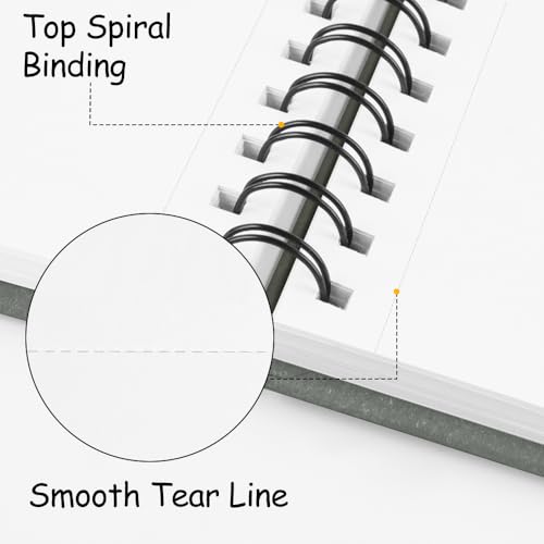 8.3x5.8 Sketch Book, Top Spiral Bound Sketch Pad, 60sheets 92lb/150gsm Bright White Paper, Acid-Free Mixed Media Paper for Painting, Dawing & Art Supplies. B-Darkgrey - color: TopSpiral-BrightWhite-Dark Grey