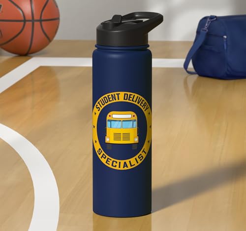 Student Delivery Specialist School Bus Driver Stainless Steel Insulated Water Bottle - color: Navy Blue