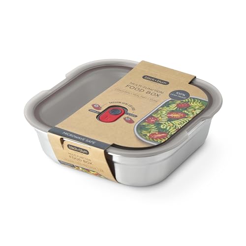 BLACK + BLUM Lunch Box - Meal Prep Containers Reusable for Picnic & Camping - Microwavable Stainless Steel Lunch Dinner Food Storage Box with Leak Proof Lid - Dishwasher Oven Safe - Large Square 37oz | Leak Proof & Airtight, Durable & Reusable, Stackable