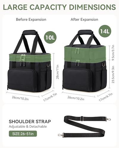 HOMESPON Double Layer Lunch Bag for Women Men, 14L Large Insulated Lunch Box with Shoulder Strap, Expandable Cooler Tote with Cup Holder for Work Office Picnic, Black - color: Black