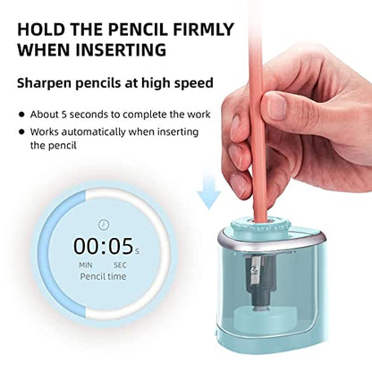 Aogwat Pencil Sharpener Electric Pencil Sharpener for Kids, Blade to Fast Sharpen, Suitable for No.2/School/Classroom/Office/Home (Blue) - color: Blue