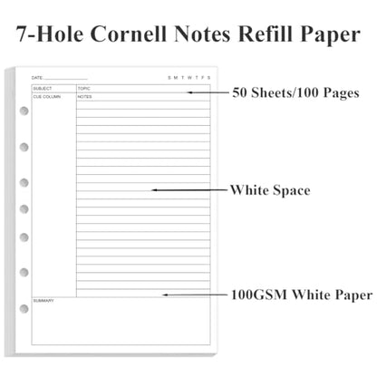 Junior Size Cornell Notes Filler Paper - A5 TUL Custom Note-Taking System 8 Disc Discbound Refill Pages, 50 Sheets/100 Pages, 100 gsm White Paper, 5.8" x 8.3" - size: 1-Pack, style: 8-Disc/Junior Size
