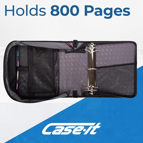 Case-it King Sized Zip Tab School Zipper Binder | 4-Inch D-Rings, 800 Sheet Capacity, 5-Subject Expanding File Folder, Multiple Pockets & Storage Organizer, Shoulder Strap | D-186 Jet Black | 4 Pack