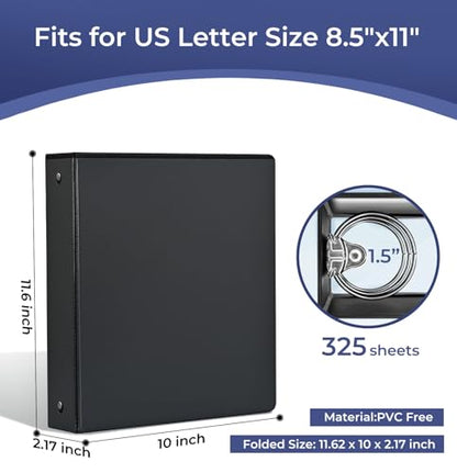 1-1/2'' 2-Inch 3-Ring Binder with Pockets, Premium View Binders with Three Ring Binders Holds up to 200/325/450 Sheets US Letter Size, Bulk Pack of 6 (1.5-inch Black) - size: 1.5-inch Black
