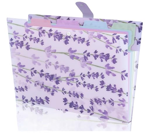 Folder Organizer Expanding File Folder Patternted - Accordion Document Organizer with 5 Pockets and Labels, Waterproof A4/Letter Size for School Office Home (Lavender) - style: Lavender