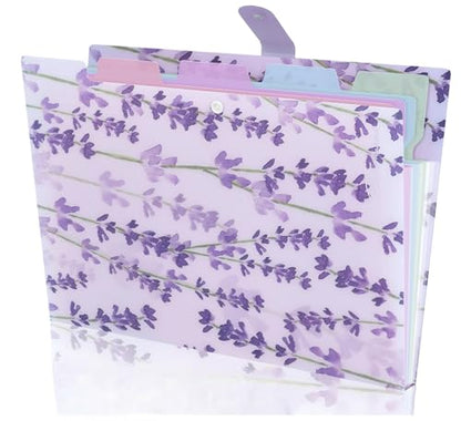 Folder Organizer Expanding File Folder Patternted - Accordion Document Organizer with 5 Pockets and Labels, Waterproof A4/Letter Size for School Office Home (Lavender) - style: Lavender