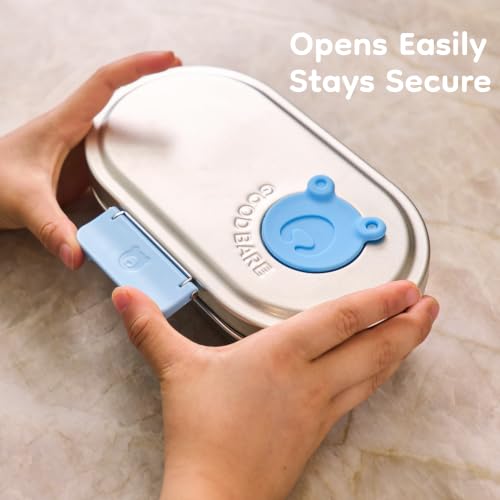 Good Bare Stainless Steel Snack Container for Kids | 2-Compartment Metal Bento Box | Removable Silicone Seal, BPA-Free | Leak-Resistant, Dishwasher Safe | Updated Easy-Open Latch - color: Sky Blue