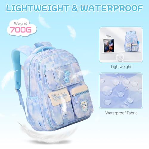 Jafeton Backpacks for Girls, Girls Backpack with Insulated Lunch Bag and Pencil Case for Kids Teens Elementary Middle High School Student, Cute Bow School Bag Travel Daypacks Book Bag Set - color: Blue