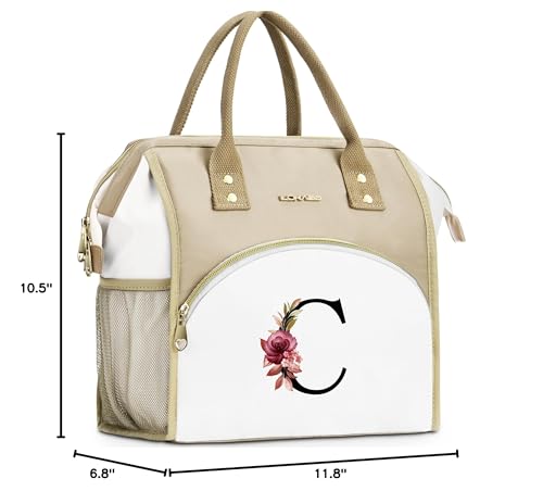 Initial Lunch Bag Women, Cooler Insulated Lunch Bag, Large Adult Leakproof Lunch Box for Picnic Work, Personalized Tote Bag, Birthday Gifts/Mother's Day Gifts, Letter C. - color: C