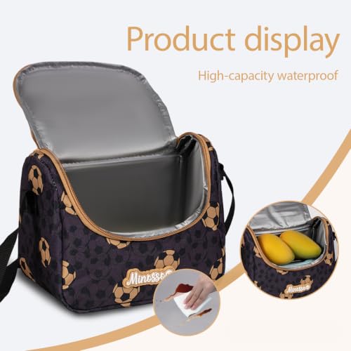 Insulated Lunch Bag for Kids Soft Bag Washable with Strap Reusable Toddler Lunch box School Supplies Food Carrier Snacks Picnic(Multi) - color: 1Soccer