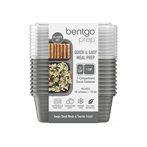 Bentgo Prep - 2-Compartment Snack Containers with Lids - Reusable, Microwaveable, Durable, PFAS & BPA-Free, Freezer and Dishwasher-Safe Meal Prep Food Storage - 10 Trays & 10 Lids (Pewter) - color: Pewter