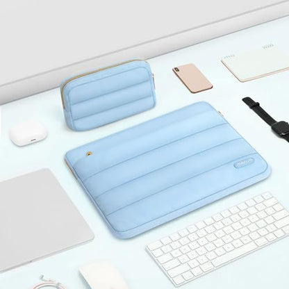 MOSISO Laptop Case 13.3 inch,13-13.3inch Puffy Laptop Sleeve, Air Blue | Compatible with MacBook Air 13.6 M5 M4 M3 M2 M1/Neo/Pro 13/14,HP Dell ASUS Lenovo,Polyester Horizontal Bag with Small Case - color: Air Blue, size: 13.3 inch