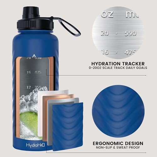24oz Stainless Steel Insulated Water Bottle, 48H Ice Cold & 24H Hot, Leak-Proof Wide Mouth Lids (Straw & Spout), BPA-Free Bottles, Mens Water Bottle for Gym, Hiking, Travel - Blue - color: Blue, size: 24 Ounces