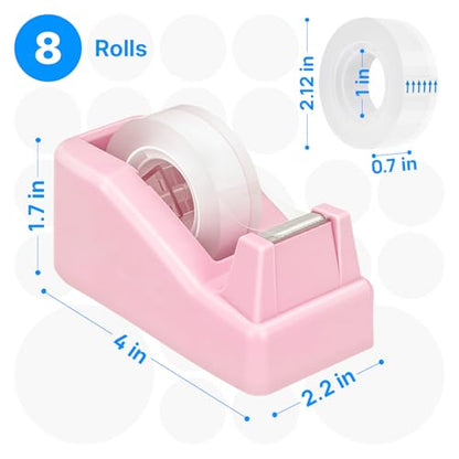 OWLKELA Lightweight Desktop Tape Dispenser, Non-Skid Base Tape with Dispenser, Ideal for Office, Home and School, 1 Pack Tape Holder with 8Pcs Transparent Tape, 0.71 Inch x 1000 Inches, Pink - color: Pink, size: 1 Pcs